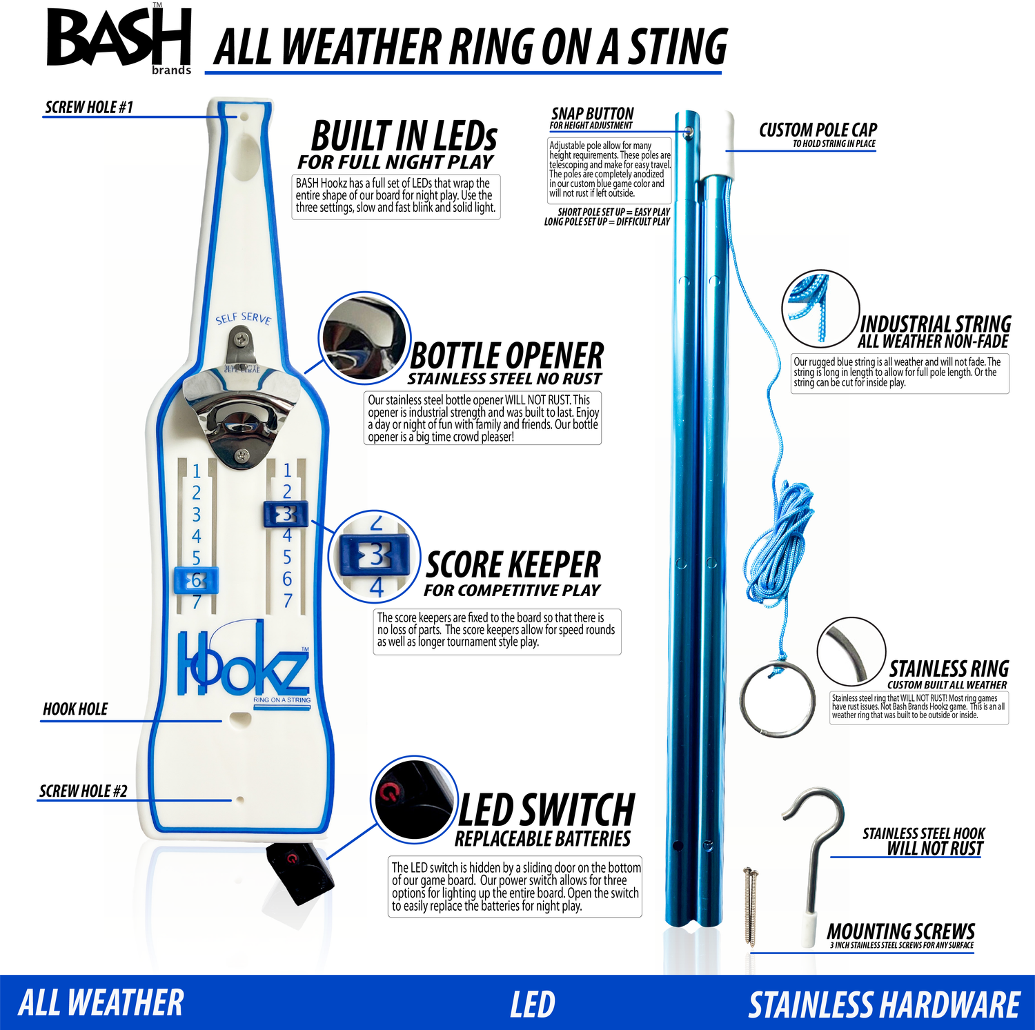 Ultimate Backyard Games Bundle – Premium Regulation Cornhole Set, Bottle Bash, and Hookz LED Ring Toss